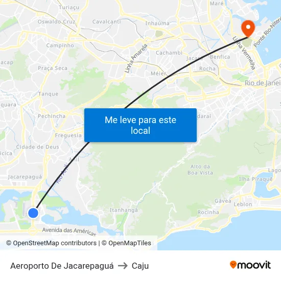Aeroporto De Jacarepaguá to Caju map