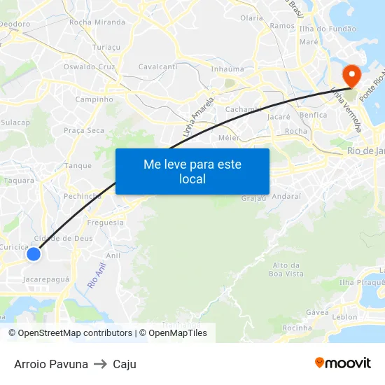 Arroio Pavuna to Caju map