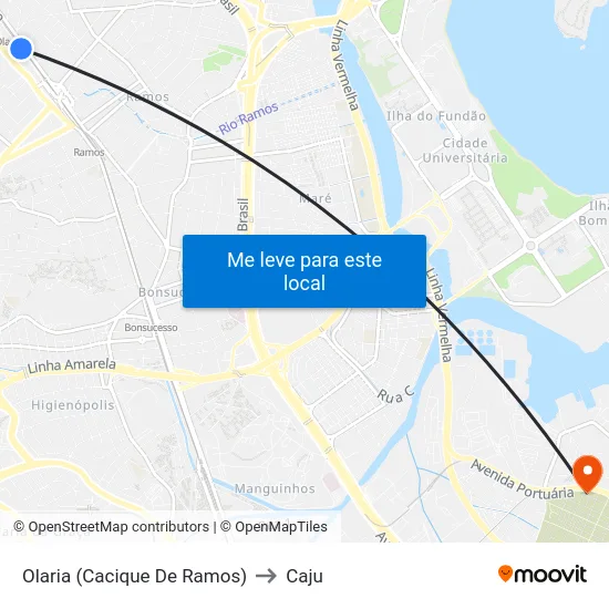 Olaria (Cacique De Ramos) to Caju map