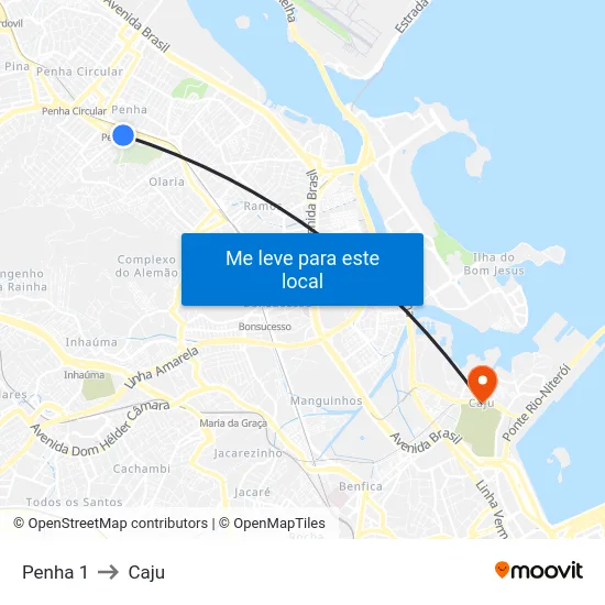 Penha 1 to Caju map
