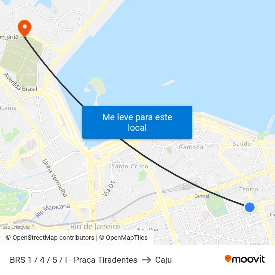 BRS 1 / 4 / 5 / I - Praça Tiradentes to Caju map