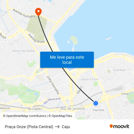 Praça Onze (Pista Central) to Caju map