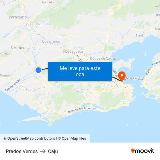 Prados Verdes to Caju map