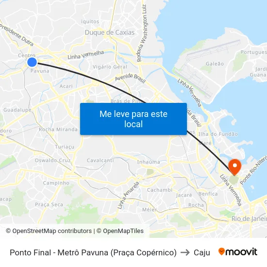 Ponto Final - Metrô Pavuna (Praça Copérnico) to Caju map