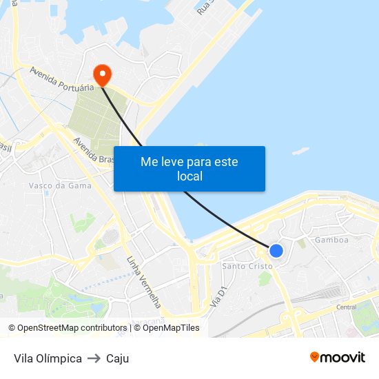 Vila Olímpica to Caju map