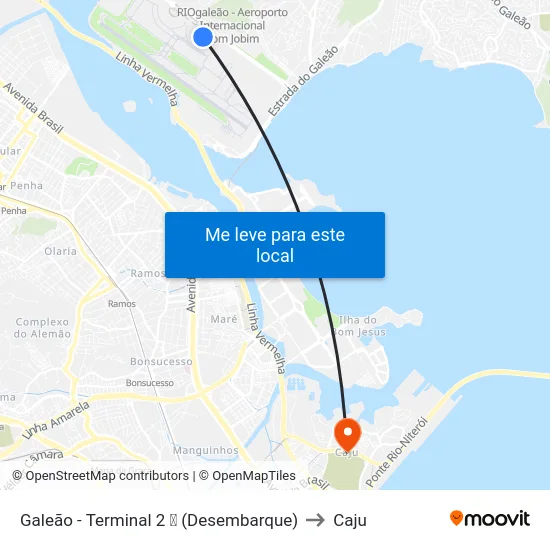 Galeão - Terminal 2 ✈ (Desembarque) to Caju map