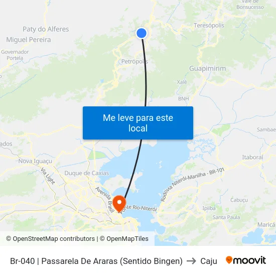 Br-040 | Passarela De Araras (Sentido Bingen) to Caju map