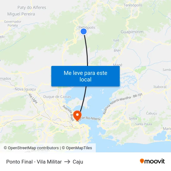 Ponto Final - Vila Militar to Caju map