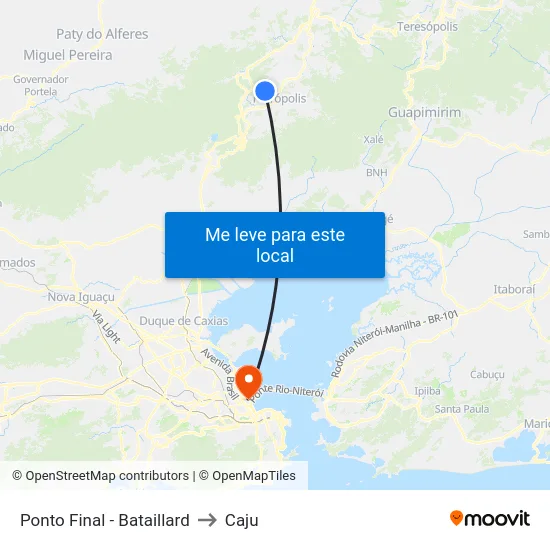 Ponto Final - Bataillard to Caju map