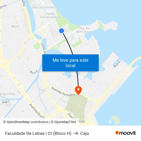 Faculdade De Letras | Ct (Bloco H) to Caju map