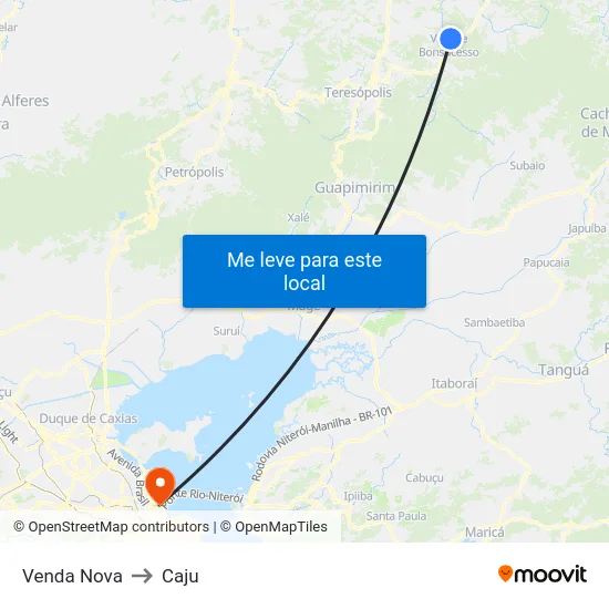 Venda Nova to Caju map