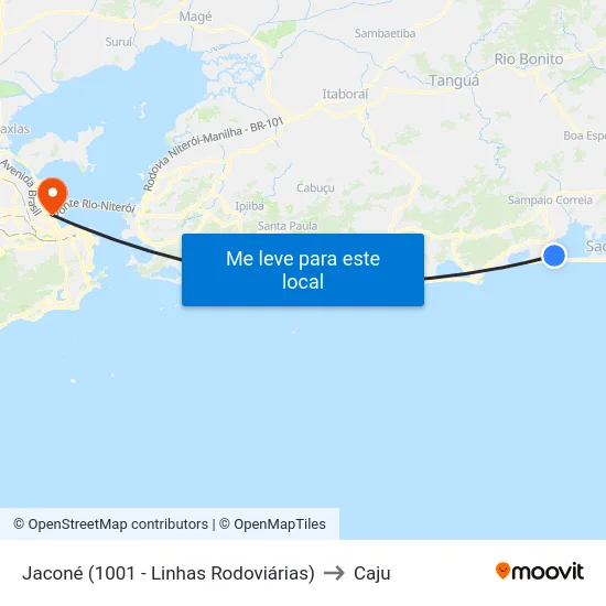 Jaconé (1001 - Linhas Rodoviárias) to Caju map
