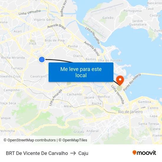 BRT De Vicente De Carvalho to Caju map