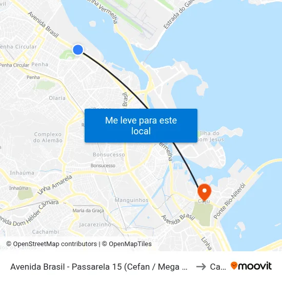 Avenida Brasil - Passarela 15 (Cefan / Mega Box) to Caju map