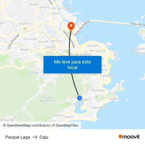 Parque Lage to Caju map