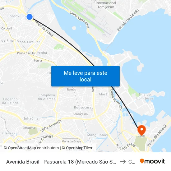 Avenida Brasil - Passarela 18 (Mercado São Sebastião) to Caju map