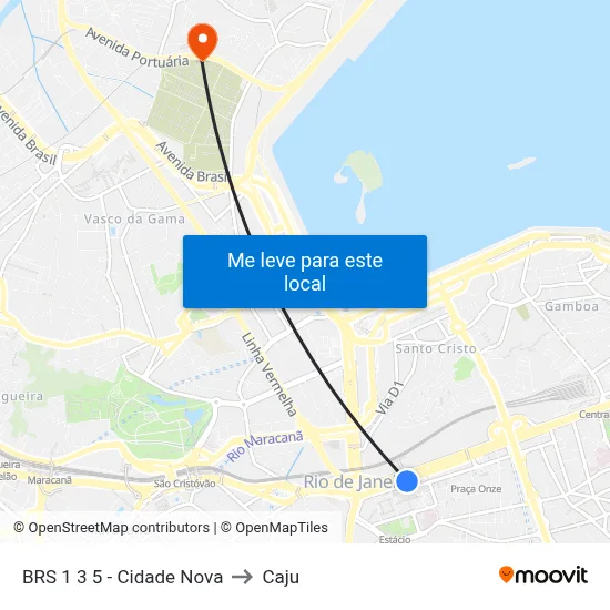 BRS 1 3 5 - Cidade Nova to Caju map