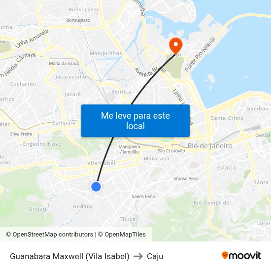 Guanabara Maxwell (Vila Isabel) to Caju map