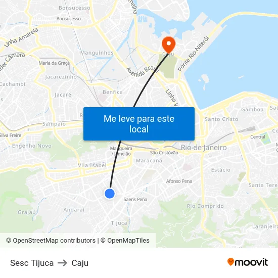 Sesc Tijuca to Caju map