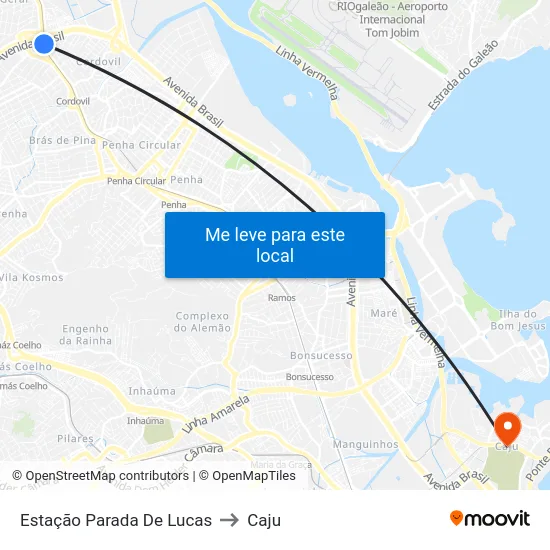 Estação Parada De Lucas to Caju map