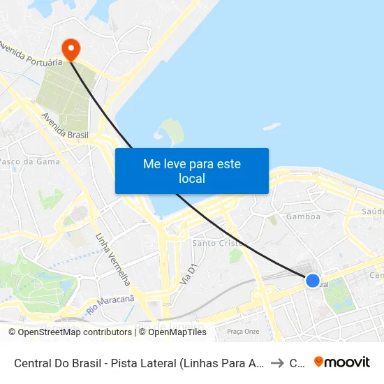 Central Do Brasil - Pista Lateral (Linhas Para A Zona Norte) to Caju map