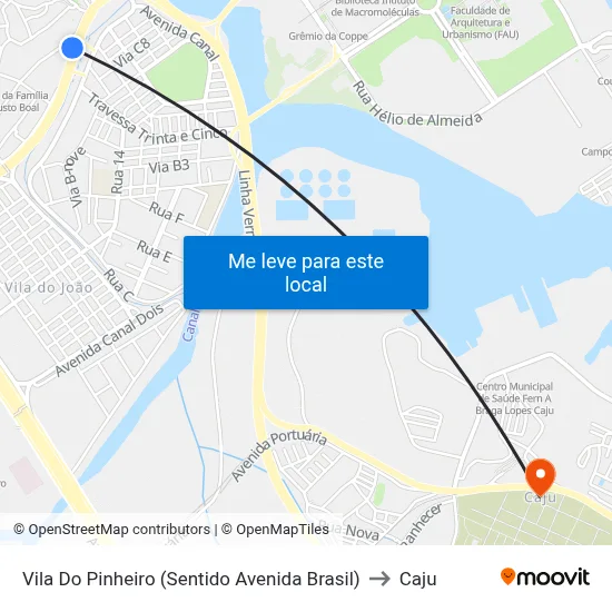 Vila Do Pinheiro (Sentido Avenida Brasil) to Caju map