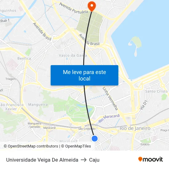Universidade Veiga De Almeida to Caju map