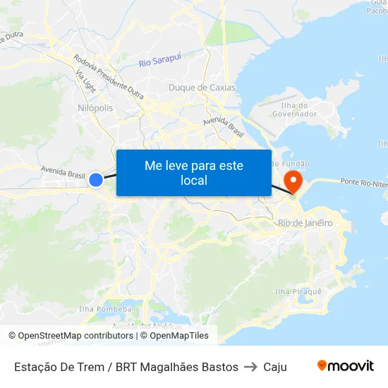 Estação De Trem / BRT Magalhães Bastos to Caju map