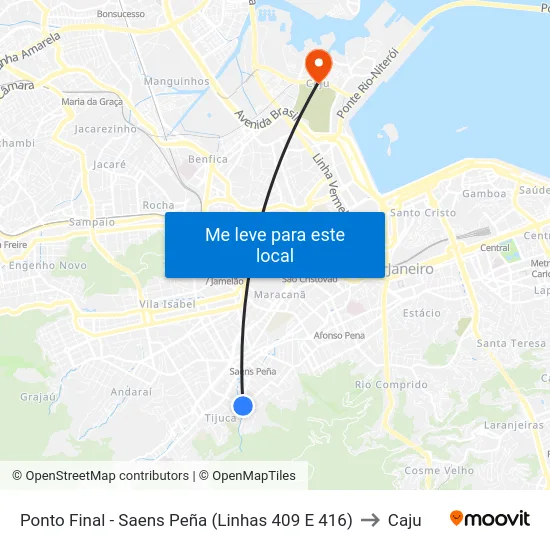 Ponto Final - Saens Peña (Linhas 409 E 416) to Caju map