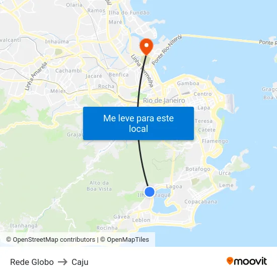 Rede Globo to Caju map