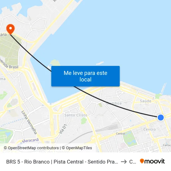BRS 5 - Rio Branco | Pista Central - Sentido Praça Da Bandeira to Caju map