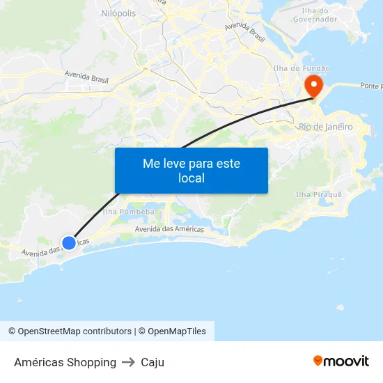 Américas Shopping to Caju map
