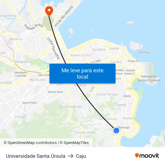 Universidade Santa Úrsula to Caju map