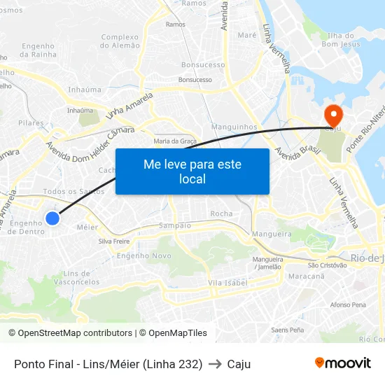 Ponto Final - Lins/Méier (Linha 232) to Caju map