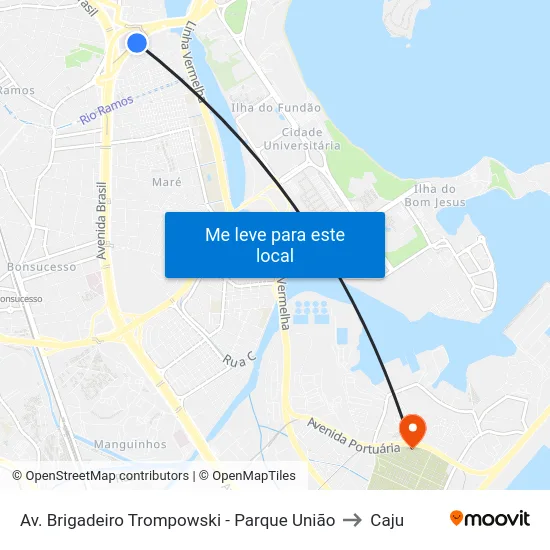 Av. Brigadeiro Trompowski - Parque União to Caju map