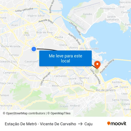 Estação De Metrô - Vicente De Carvalho to Caju map