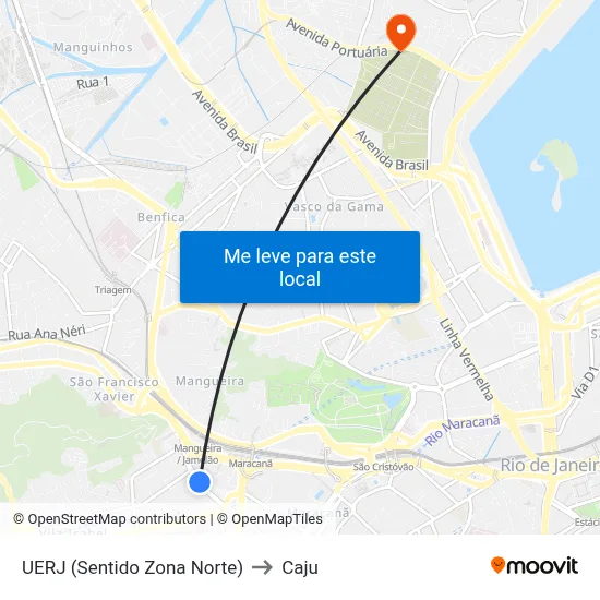 UERJ (Sentido Zona Norte) to Caju map