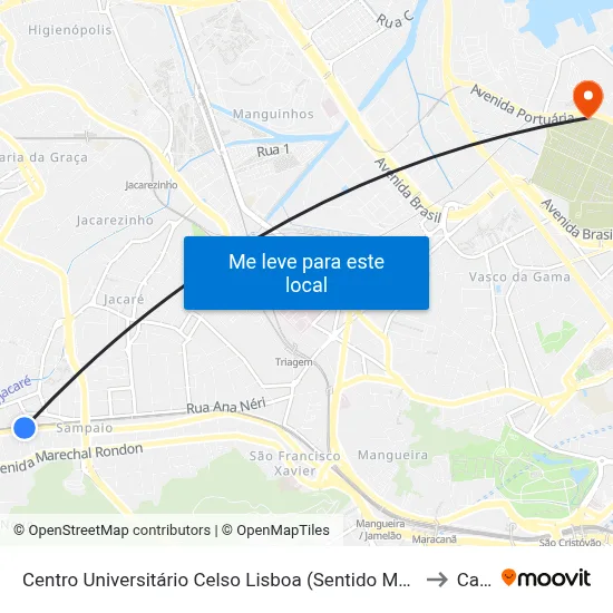 Centro Universitário Celso Lisboa (Sentido Méier) to Caju map