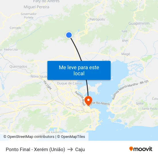 Ponto Final - Xerém (União) to Caju map