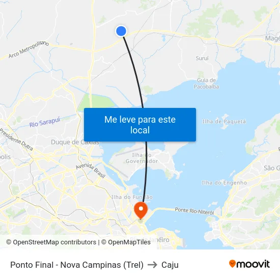 Ponto Final - Nova Campinas (Trel) to Caju map