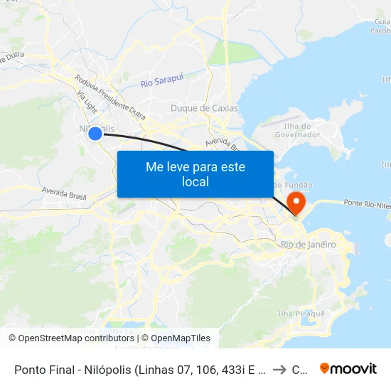 Ponto Final - Nilópolis (Linhas 07, 106, 433i E 437i) to Caju map