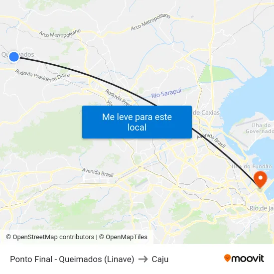 Ponto Final - Queimados (Linave) to Caju map