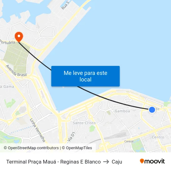 Terminal Praça Mauá - Reginas E Blanco to Caju map