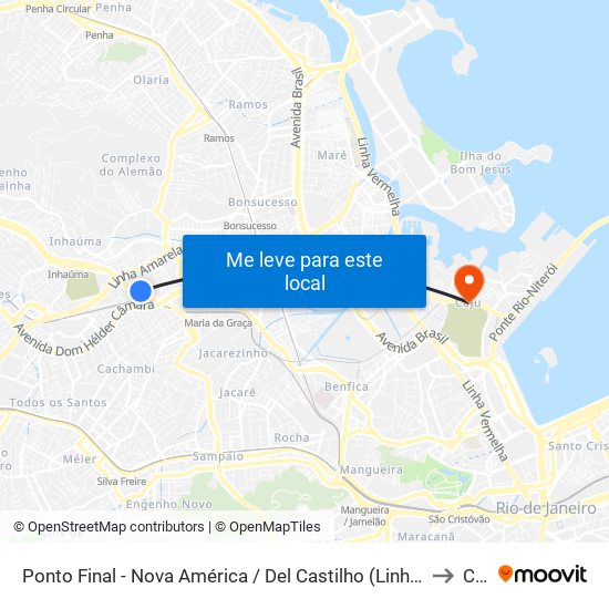 Ponto Final - Nova América / Del Castilho (Linhas Para Barra E Jpa) to Caju map