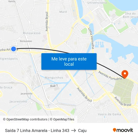 Saída 7 Linha Amarela - Linha 343 to Caju map