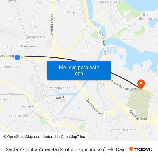 Saída 7 - Linha Amarela (Sentido Bonsucesso) to Caju map