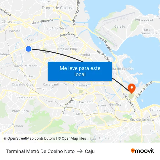 Terminal Metrô De Coelho Neto to Caju map