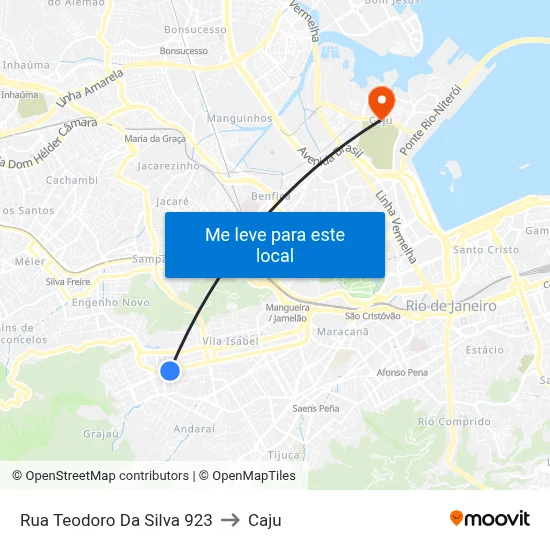 Rua Teodoro Da Silva 923 to Caju map