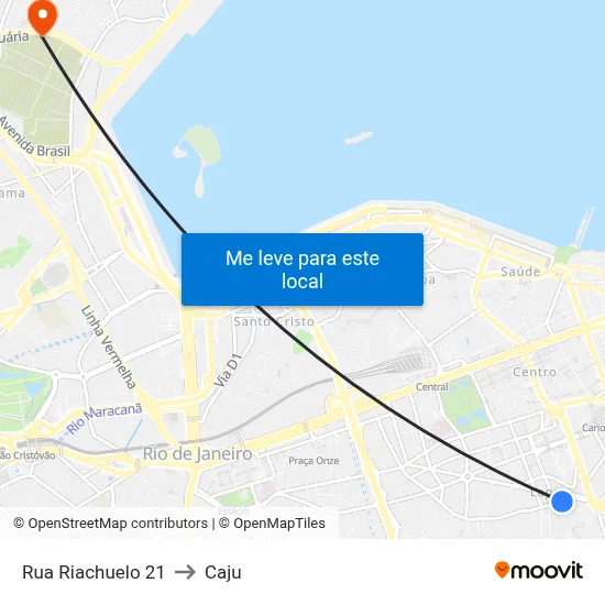 Rua Riachuelo 21 to Caju map
