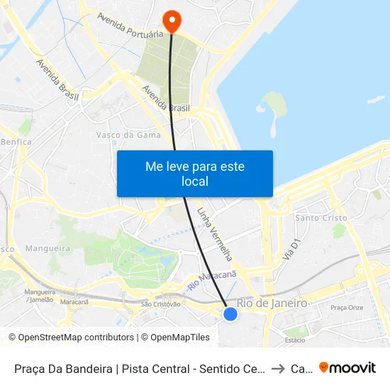 Praça Da Bandeira | Pista Central - Sentido Centro to Caju map